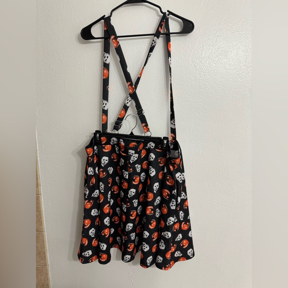 Hot Topic Halloween/Michael Myers Black and Orange Skirt with suspenders.